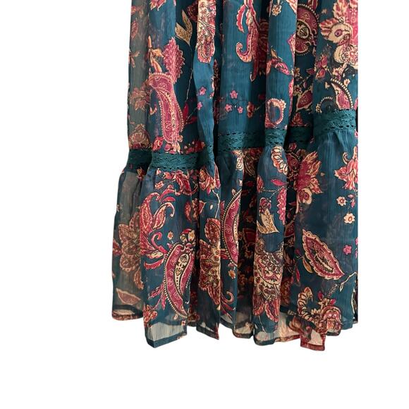 Band of the Free XS Dark Green Floral Boho Cottage Maxi Dress tiered - Picture 10 of 13